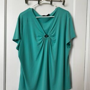 East 5th Teal V-Neck Short Sleeve Top with Gathered Front